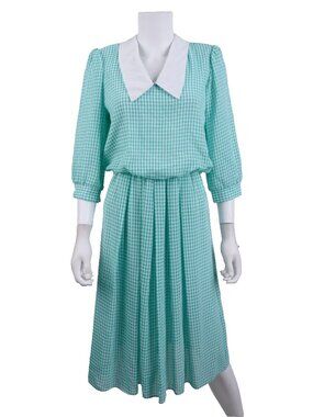 Vintage Breli Originals Womans Dress Size 10 blue Green Gingham Check Peter pan